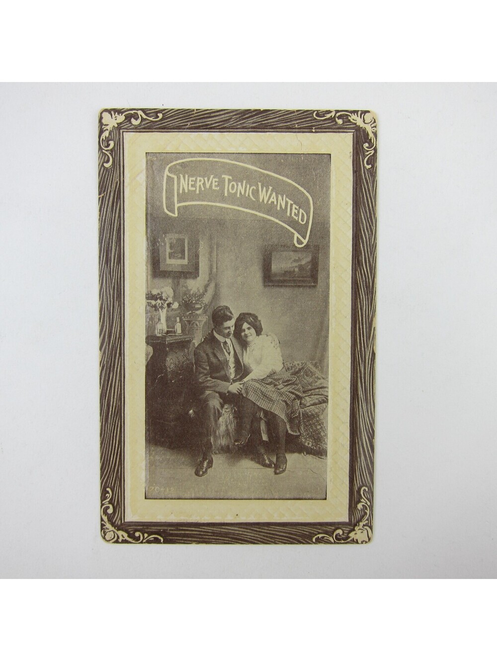 Postcard Risque Man & Woman Couple Romantic Lovers Nerve Tonic Wanted Antique